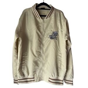 Original Deluxe Supply Mens LA Skeleton Rose Bomber Jacket Cream Medium Zip Up